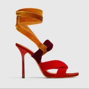 Zara velvet sandal strappy tie heels heels 38